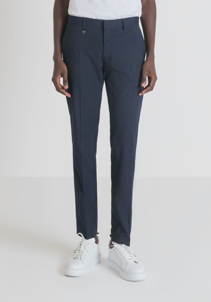 Clothing Antony Morato  | Bonnie Slim-Fit Trousers In Stretch Fabric With Micro-Weave Blue Ink