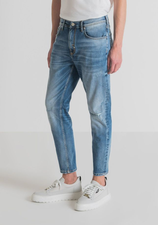 Clothing Antony Morato  | Karl Cropped Skinny Fit Jeans In Stretch Denim With Medium Wash Light Blue