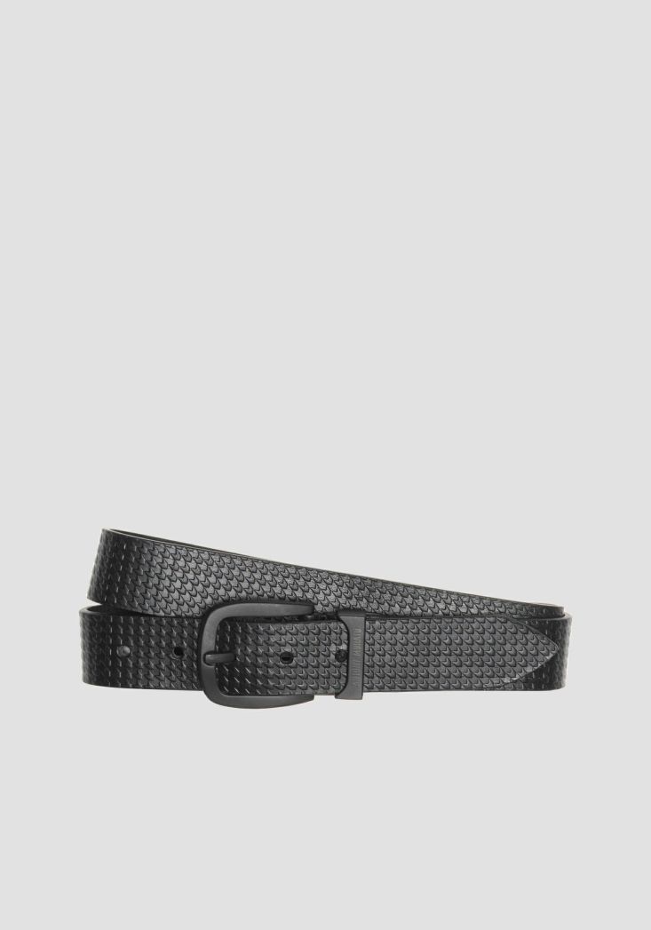 Accessories Antony Morato  | Genuine Leather Belt With All-Over Pattern Black